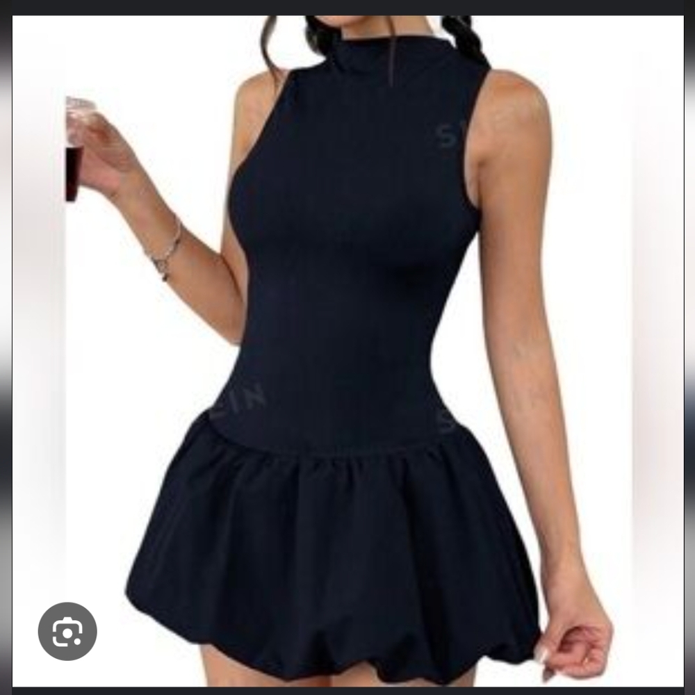 Shein Bae Black Stretch Top Bubble Skirt New Size S